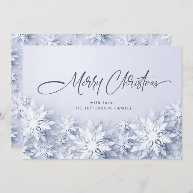 Cartão De Festividades Elegante Snowflakes Saudação de Natal (Frente/Verso)