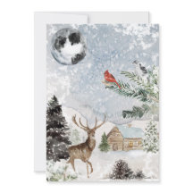 Elegante Snowy Winter Wonderland Deer Cardinal