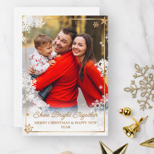 Cartão De Festividades Elegante Sobreposição de Natal em Ouro Foto Floco