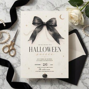 Cartão De Festividades Elegante Soirée de Halloween Luxo Preto
