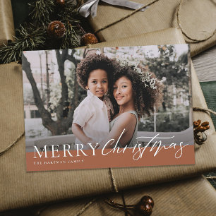 Cartão De Festividades Elegante Terracotta Feliz Foto Floral de Natal