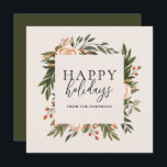 Cartão De Festividades Elegante Terracotta Floral Happy Holidays Boho<br><div class="desc">Este belo cartão de Natal apresenta uma mão pintada de design floral em verde-oliva escuro, cor de laranja queimada de terracota e pêssego sobre um fundo de cor de marfim (a cor pode ser personalizada, se desejado). A tipografia da na moda diz, "Feliz feriado." Fácil de personalizar para cartões de...</div>