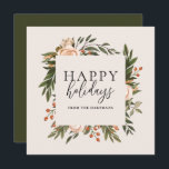 Cartão De Festividades Elegante Terracotta Floral Happy Holidays Boho<br><div class="desc">Este belo cartão de Natal apresenta uma mão pintada de design floral em verde-oliva escuro, cor de laranja queimada de terracota e pêssego sobre um fundo de cor de marfim (a cor pode ser personalizada, se desejado). A tipografia da na moda diz, "Feliz feriado." Fácil de personalizar para cartões de...</div>