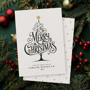 Cartão De Festividades Elegante Tipografia de “Feliz Natal” para Árvore d