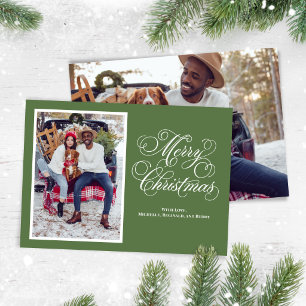 Cartão De Festividades Elegante Tipografia de Foto Verde de Natal em Scri