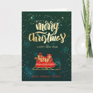 Cartão De Festividades Elegante trenó de Natal verde
