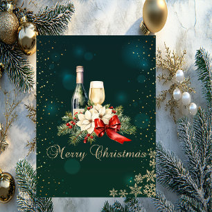 Cartão De Festividades Elegante Verde,Flocos de Neve,Vinho de Poinsettia