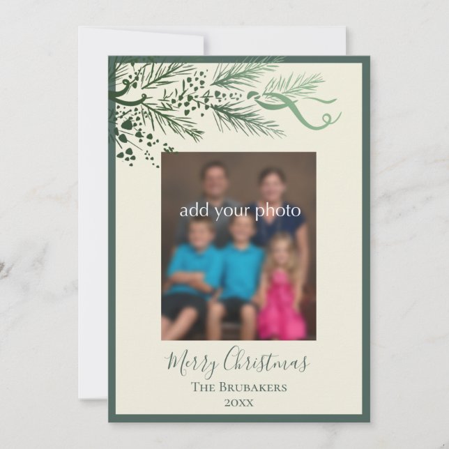 Cartão De Festividades Elegante Verde Moderno John 3:16 Foto Natal (Frente)