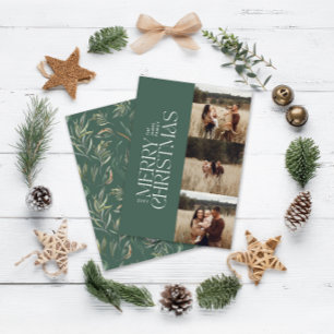 Cartão De Festividades Elegante verde moderno minimalista multi foto botâ