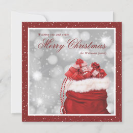 Cartão De Festividades Elegante Vermelho Natal Clássico Alegre