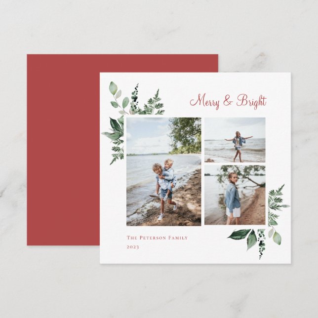 Cartão De Festividades Elegante Watercolor Greenery Botânico Foto (Frente/Verso)