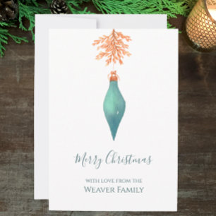 Cartão De Festividades Elegante Watercolor Turquoise Christmas Bauble