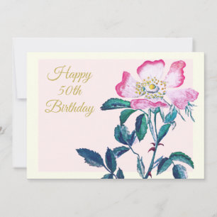Cartão De Festividades Elegante Watercolor Wild Rosa 50th Birthday