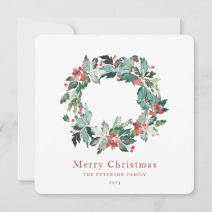 Cartão De Festividades Elegante Watercolor Winter Berry Greenery Wreath