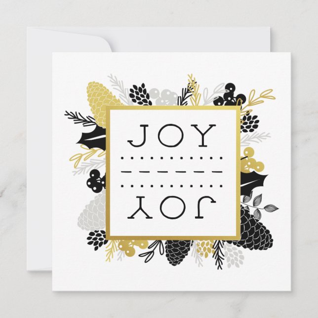 Cartão De Festividades Elegante Winter Foliage JOY Christmas (Frente)