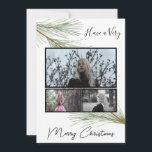 Cartão De Festividades Elegante Winter Greenery Felry Christmas Tree Phot<br><div class="desc">Elegante Winter Greenery, Pine e Cartão de Feriado de Árvore de Natal Dourado. Cartão com fotos com 3 fotos, verde de inverno, pinheiro e árvore de Natal Dourada, e roteiro "Tenha um Feliz Natal". Mensagem de desejos e árvore de Natal na parte de trás do cartão. Personalize este cartão com...</div>