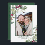 Cartão De Festividades Elegante Winter Greenery Foto de Natal<br><div class="desc">Elegante Cartão com fotos de Natal Greenery Greenery com elegantes e modernos eucaliptos e ramos de arando de inverno em torno de sua foto. Fácil de personalizar o texto para fazer disso um design verdadeiramente personalizado. Entre em contato conosco em cedarandstring@gmail.com se precisar de assistência com o design ou produtos...</div>