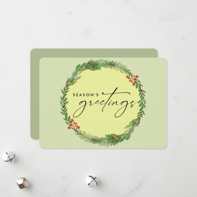 Cartão De Festividades Elegante Winter Greenery Wreath Business ADD LOGO (Frente/Verso In Situ)