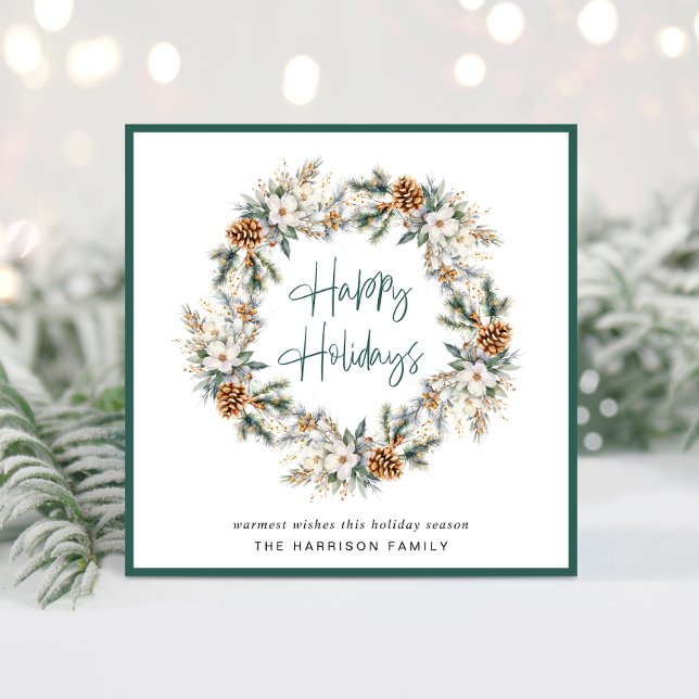 Cartão De Festividades Elegante Wreath Watercolor Natal (Spread the love + joy of the season with your friends + family near and far with a personalized card)