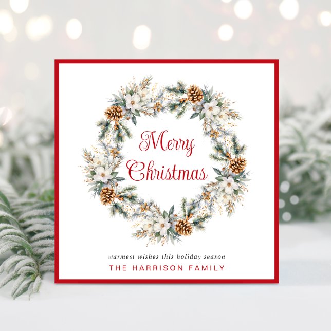 Cartão De Festividades Elegante Wreath Watercolor Natal (Spread the love + joy of the season with your friends + family near and far with a personalized card)
