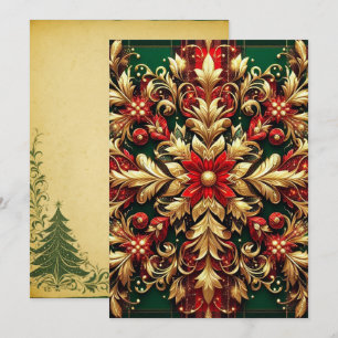 Cartão De Festividades Elegante Xadrez Festivo Vermelho Verde Dourado