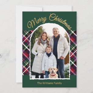 Cartão De Festividades Elegante Xadrez Tartan em Arco Foto Personalizada 