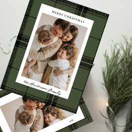 Cartão De Festividades Elegante Xadrez Verde Natal Personalizado com Duas