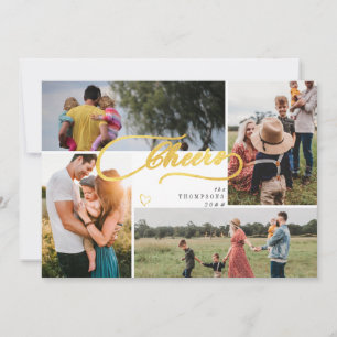 Cartão De Festividades Elegantes Vivas Dourado Natal 4 Colagem de Fotos