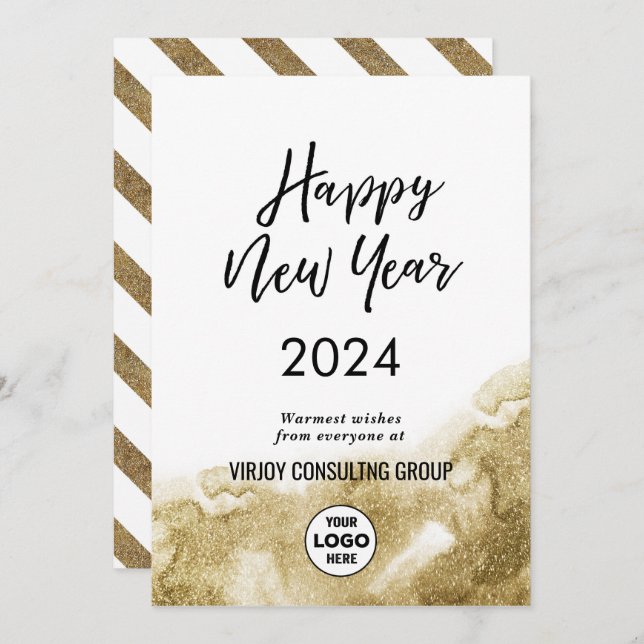 Cartão De Festividades Elegiografia: Glitter Festivo Dourado (Frente/Verso)