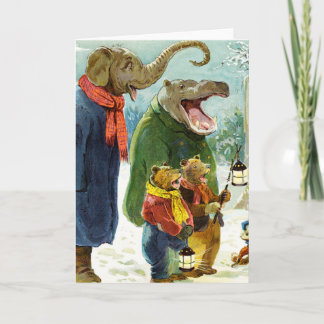 Cartão De Festividades Elephants Hippopotamus & Bears Christmas Caroling