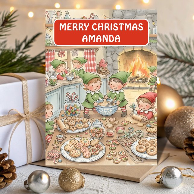 Cartão De Festividades Elf Cookie Factory Kids Christmas Card (Criador carregado)