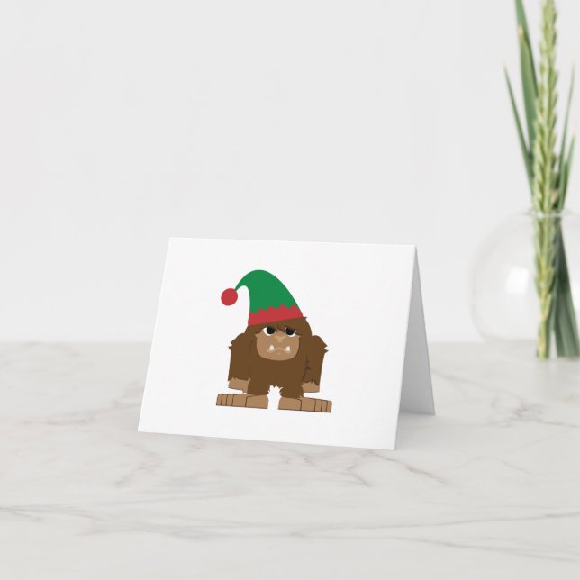 Cartão De Festividades Elf de Natal Bonito Sasquatch (Frente)