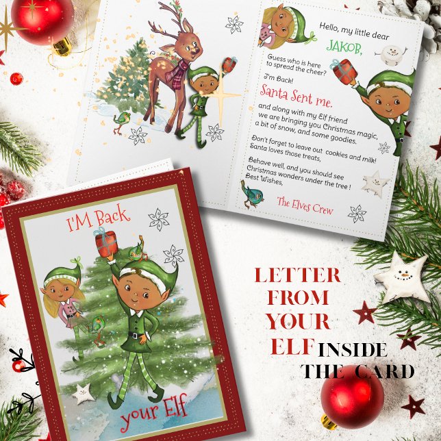 Cartão De Festividades Elf is Back! Personalized Hello form your Elf (Elf is Back! Personalized Hello form your Elf Holiday Card)