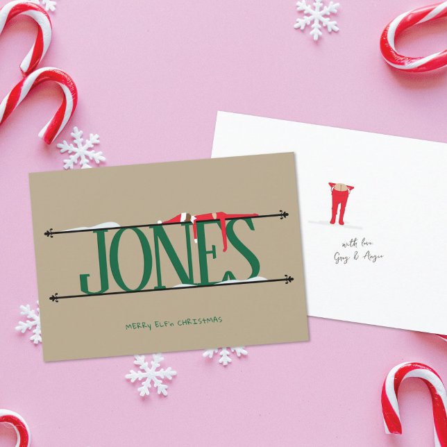 Cartão De Festividades Elf Shenanigans - Símbolo de nome Green & Tan Chri (Criador carregado)