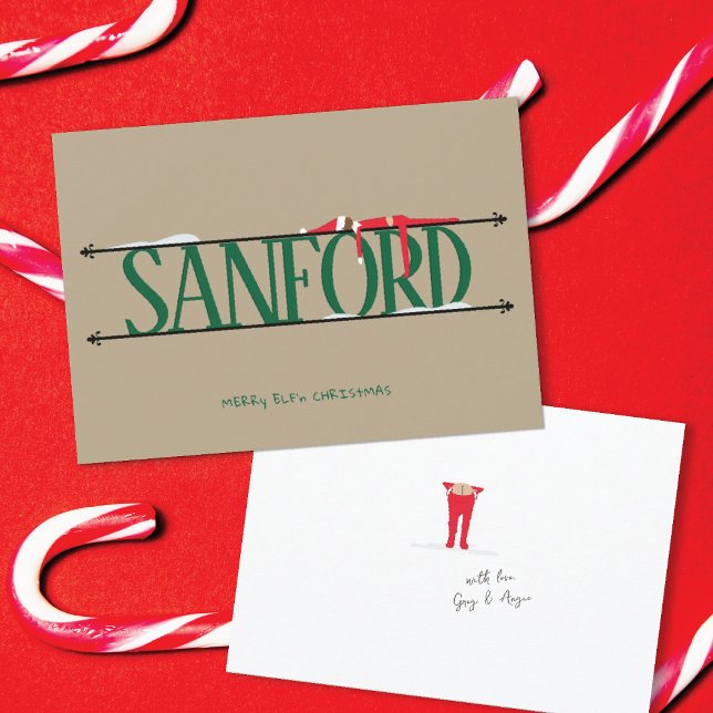 Cartão De Festividades Elf Shenanigans - Símbolo de nome Green & Tan Chri (Criador carregado)