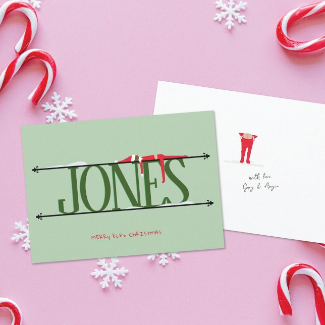 Cartão De Festividades Elf Shenanigans - Símbolo de nome - Natal verde (Criador carregado)