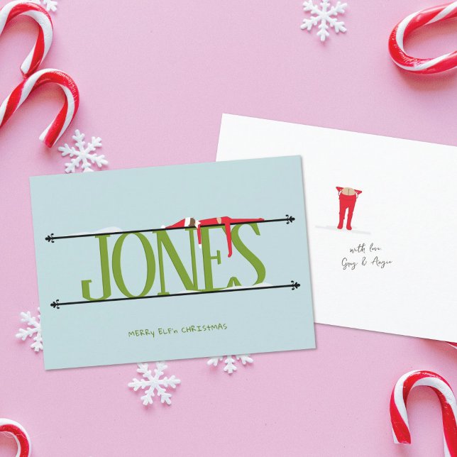 Cartão De Festividades Elf Shenanigans - Símbolo de nome verde e azul (Criador carregado)