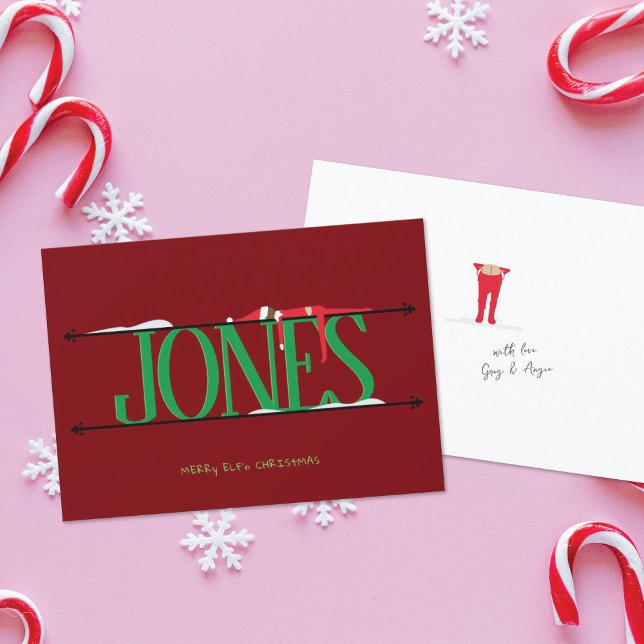 Cartão De Festividades Elf Shenanigans - Símbolo de nome vermelho e verde (Criador carregado)