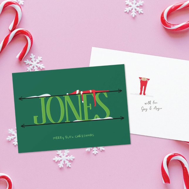 Cartão De Festividades Elf Shenanigans - Sinal de Caçador - Natal Verde (Criador carregado)