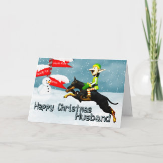 Cartão De Festividades Elf with doberman in the snow christmas husband