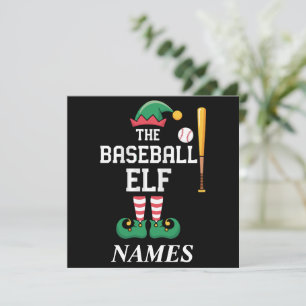 Cartão De Festividades Elfo de Beisebol com Nome Personalizado Família Co