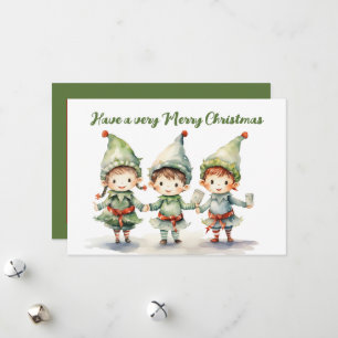 Cartão De Festividades elfo de Natal aquarela adicionar texto