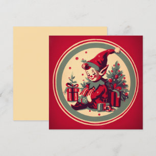 Cartão De Festividades Elfo de Natal Vintage Retro Xmas