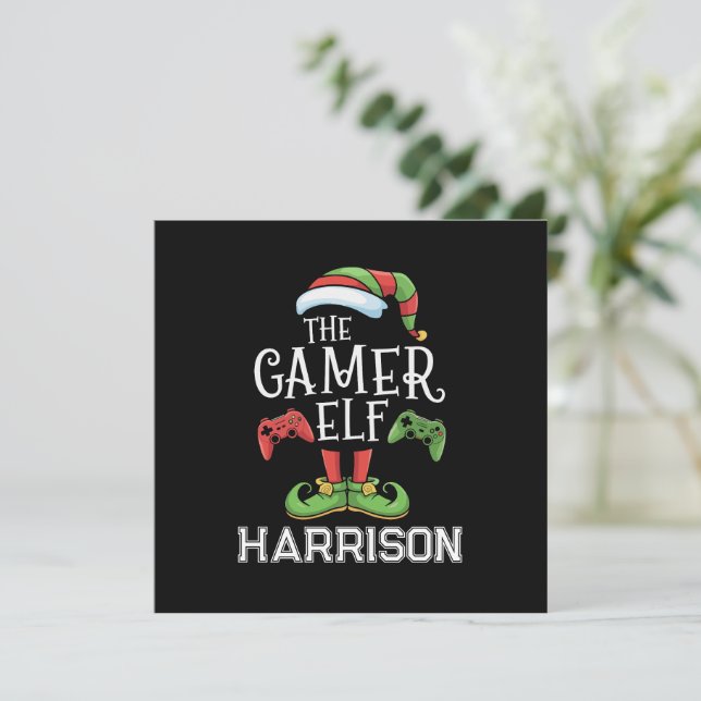 Cartão De Festividades Elfo Gamer Personalizado Vídeo de Natal de Jogos  (Em pé/Frente)