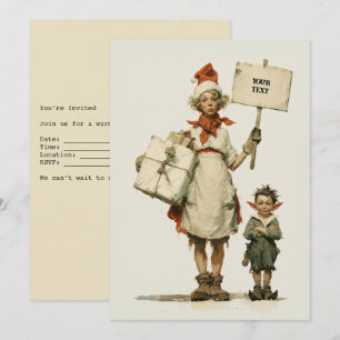 Cartão De Festividades Elfos de Natal Caprichosos com Placa em Branco