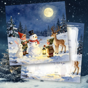 Cartão De Festividades Elfos e Boneco de Neve de Natal Personalizados