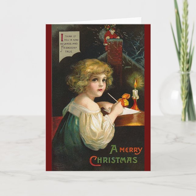 Cartão De Festividades Ellen H. Clapsaddle - Writing Christmas Girl (Frente)