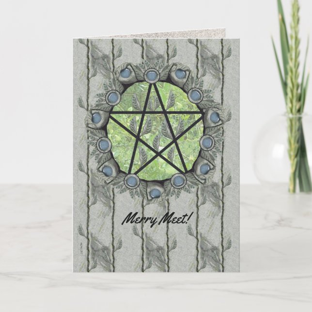 Cartão De Festividades Elvenwood Pentacle Green Leaf (Frente)