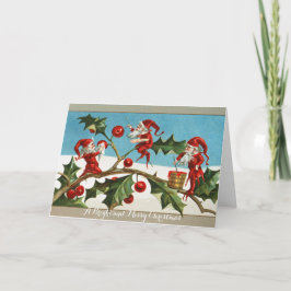 CARTÃO DE FESTIVIDADES ELVES DE NATAL VERMELHO FUNNADO,HOLLYBERRIES,MISTL