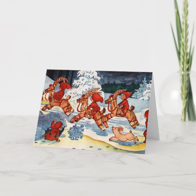 Cartão De Festividades Elves Racing Yule Goats! (Frente)